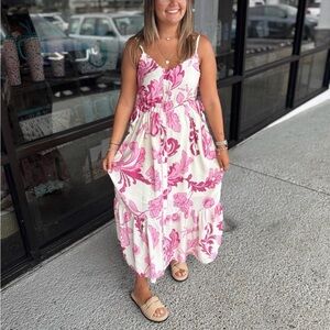Entro Pink and White Floral Maxi Dress